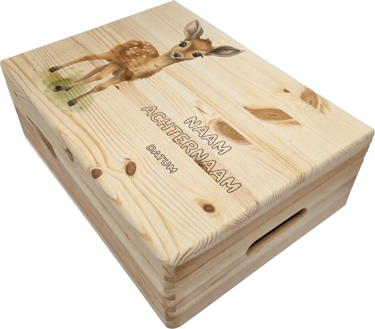 Goedkoopste HoutenFrits - Memorybox - Geboortekist - met Hertje - Personaliseerbaar met Baby Naam