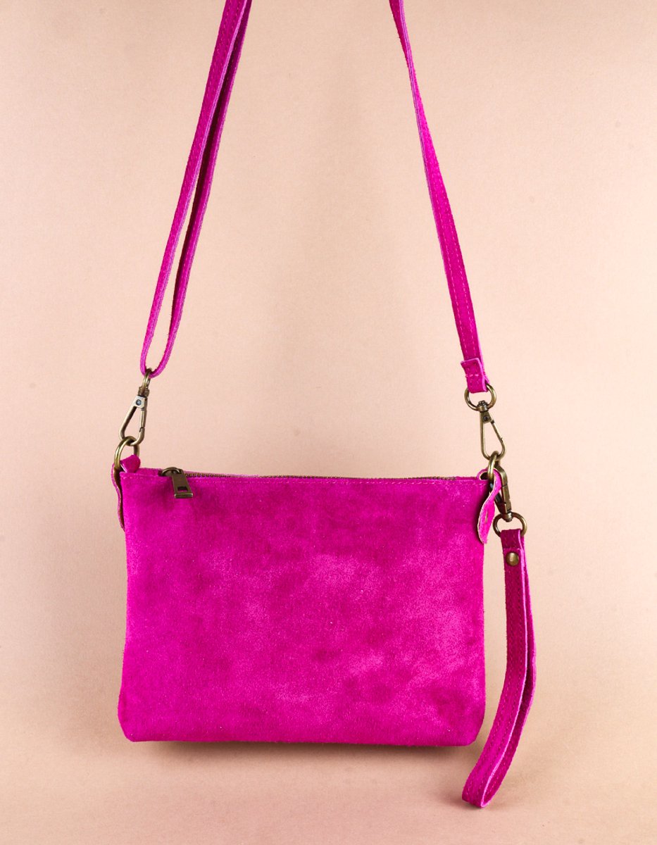 Giuliano lederen schoudertas Olivia - Fuchsia - Suède - Made in Italy