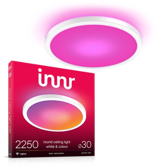 Plafonnier Smart Innr - Zigbee - Compatible avec Philips Hue*, Homey et Home Assistant - Plafonnier LED couleur et lumière blanc chaud à blanc froid - Lampe intelligente - Dimmable - 30 cm - 2250 lumens