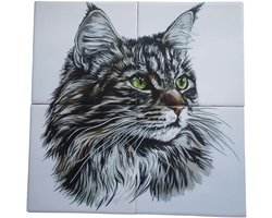 MadDeco Nederlands fabrikaat Mainecoon op plateau van 4 tegels Friese Witjes 13 x 13 cm per tegel