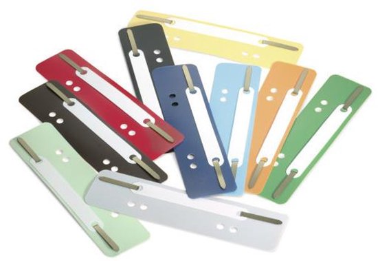 Un éventail d'attaches rapides colorées en rouge, jaune, bleu, vert, blanc, orange et vert clair.