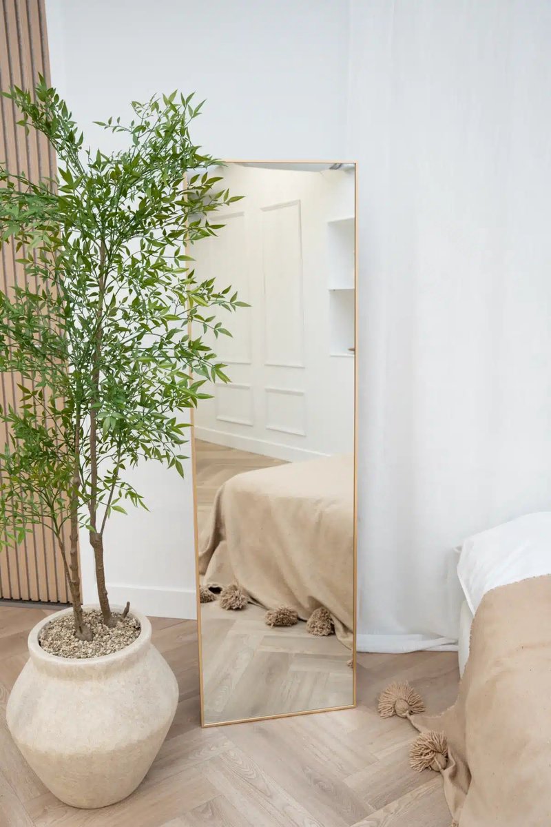 Nordic Style® Rechthoekige spiegel 170x50cm - Zacht Goud - Scandinavische Spiegels - Vierkant - Pas spiegel - Staande spiegel - Kleedkamer spiegel - Pas