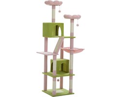 Kattenu CatCastle - Krabpaal voor grote katten - 180 cm hoog - Groen/Roze - Kattenboom - Hoge krabpaal voor katten