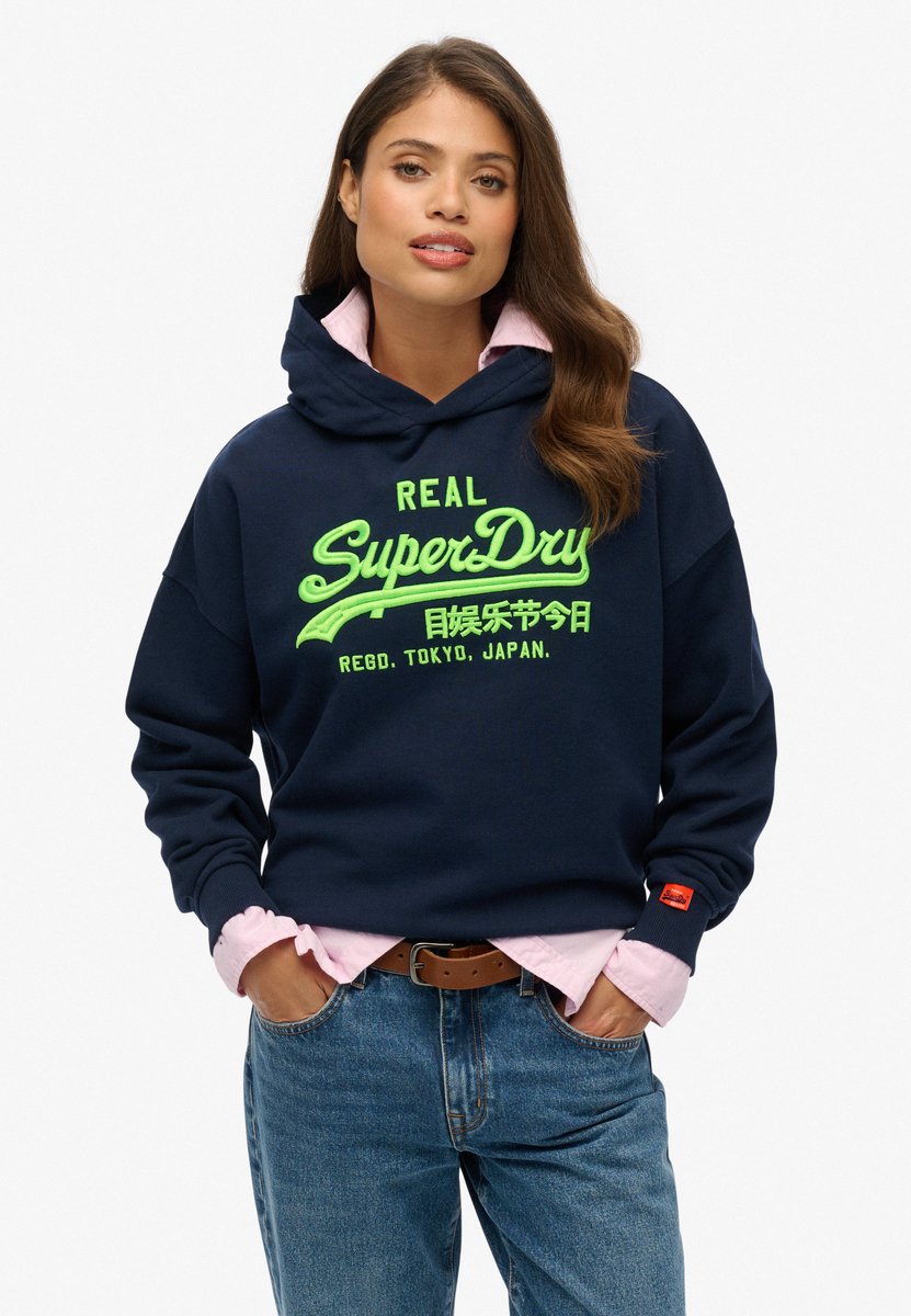 Superdry Vintage Logo Neon Relaxed Hoodie Dames Hoodies Marineblauw