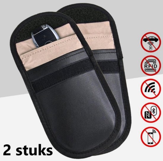 TLVX 2 stuks Anti Diefstal Beschermhoes Auto Sleutel / RF Signaal Blokkeren / Sleutel Tas RFID / Keyless Go en Entry Motor en Auto Protecting / Afschermen Signaal Autosleutel / Voorkom Stelen / Straling / Car Key Shielding Bag / Sleutelhoes Zwart