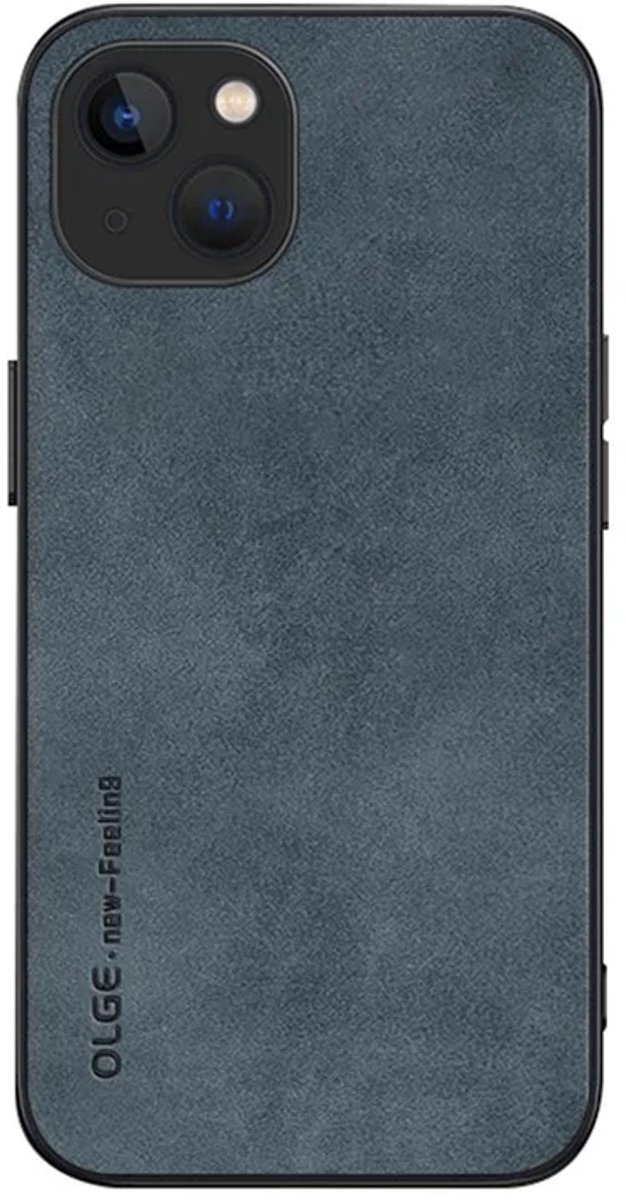 Cityhoesje - iPhone 15 Plus - Olge -Shockproof - Back Cover - PU Leather Coated - Backcase - Blauw