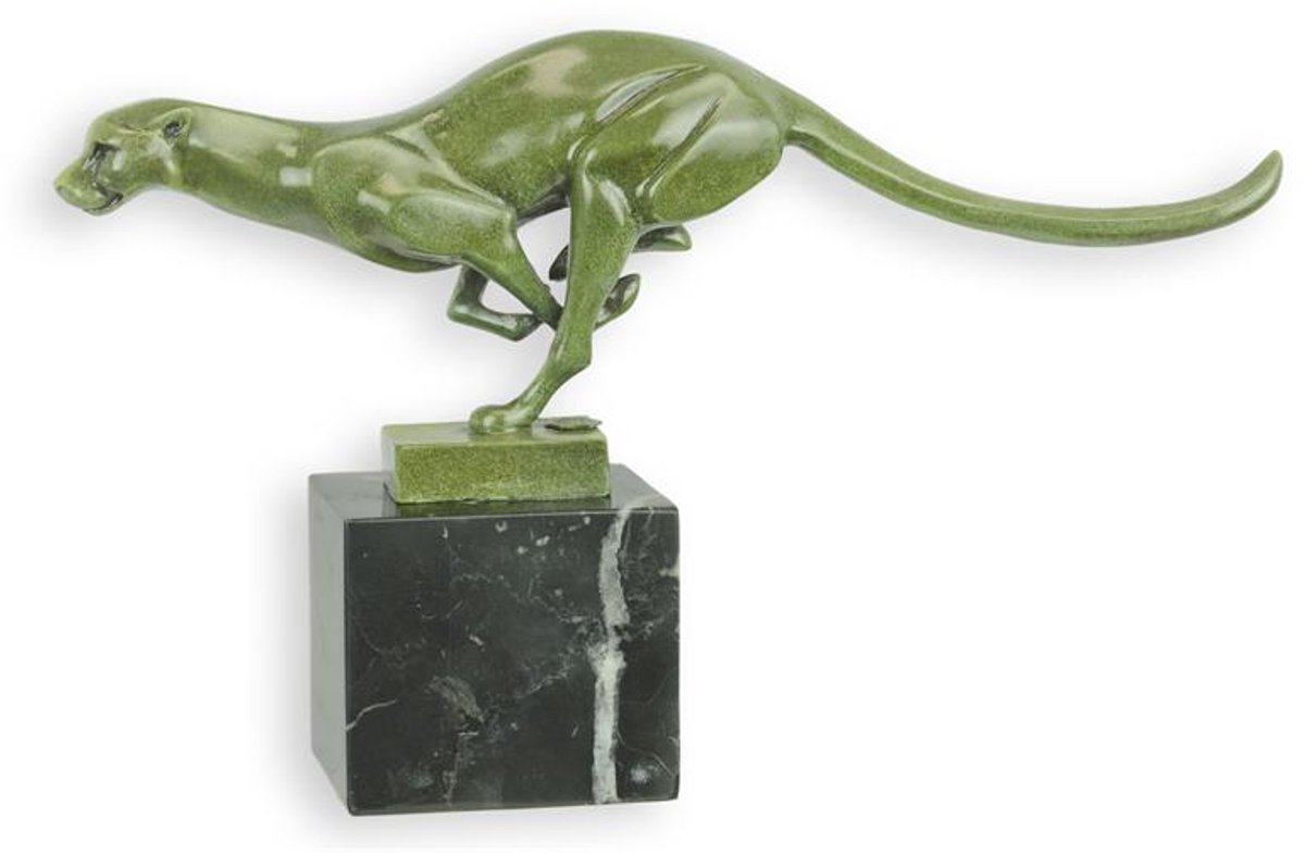 Rennende Jaguar - Bronzen beeld - Groen sculptuur - 19,1 cm hoog