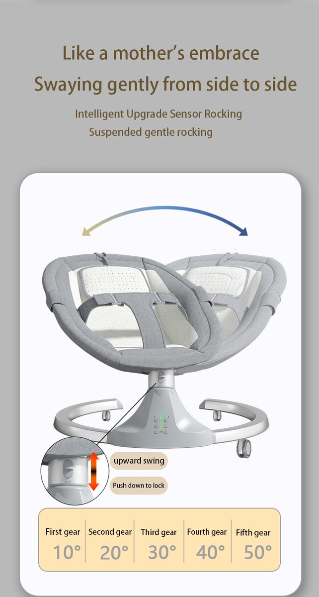 Seastone - Wipstoel Elektrisch - Babyschommel - Schommelstoel - Baby Swing - Afstandsbediening thumbnail 6