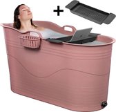 LIFEBATH - Zitbad Mira - Bath Bucket XL - Met badrek en kraan - Icebucket 230L - Wim Hof Methode - Ijsbad - Ice Bath - Ligbad 122 cm - Pink