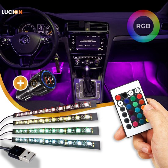 RGB LED auto-interieurverlichting via USB | Bluetooth-verbinding met de applicatie op de telefoon | 4x LED-strip 9 diodes 5050 15cm | IR-afstandsbediening | muziekmodi RGB LED auto-interieurverlichting via USB | Bluetooth-verbinding met de applicatie op de telefoon | 4x LED-strip 9 diodes 5050 15cm | IR-afstandsbediening | muziekmodi
