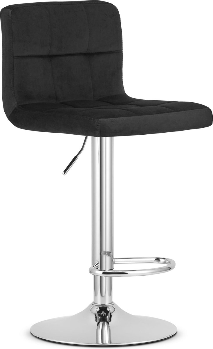 LEOBERT Barkruk PROT - Zwart Velvet, Chromen Basis, Laag Rugleuning, Modern Design, Hoogte Verstelbaar, 360° Draaibaar, Max. 120 kg zwart / zilver