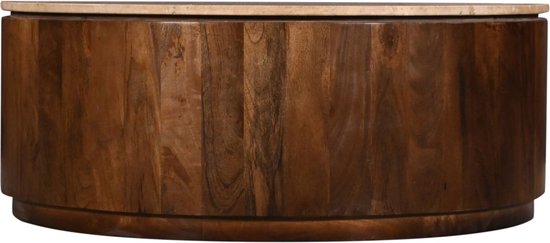 Giga Meubel Salontafel Elan Rond - Travertin - Walnoot - 90x90x35cm