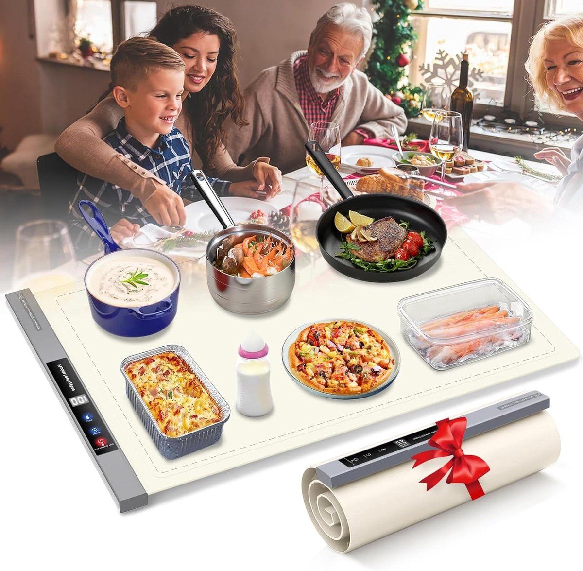 Draagbare buffetserver voedselverwarmingsmat - warmhoudlade met 8 timers en 6 temperatuurinstellingen - kookplaten voor buffet feesten feestdagen