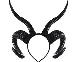 KIMU® Haarband Hoorns Gewei Zwart - Kunststof Diadeem Maleficent Duivel - Godin Buffel Steenbok Horoscoop Ram Zwarte Antilope - Halloween Evil Carnaval Halloween