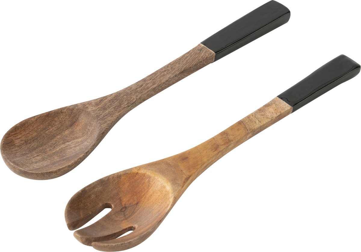 J-Line slabestek - mangohout - zwart/naturel - 2 stuks