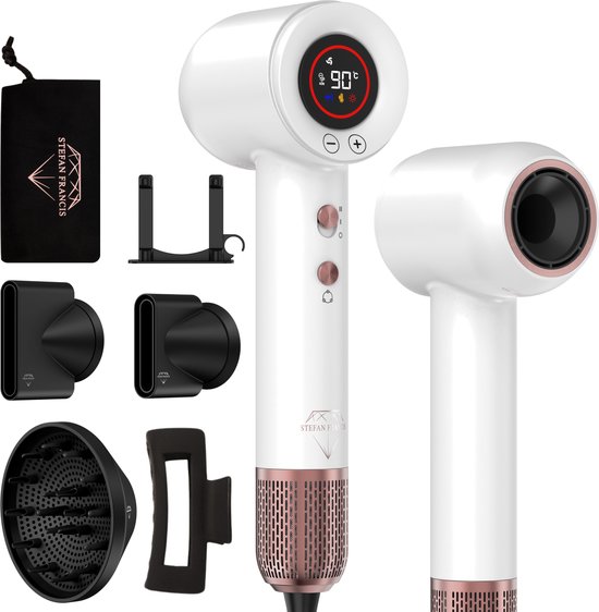 Stefan Francis® IonicDry 7-Delig – Haardroger – Hairdryer – Föhn met Diffuser – Magnetische Opzetstukken – 13 Standen – 3M Stroomkabel