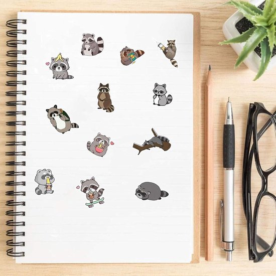 LunarCharm 50 Schattige Wasbeerstickers – Waterbestendig – Voor Fles, Laptop, Scrapbook – Leuk Cadeau Voor Kinderen