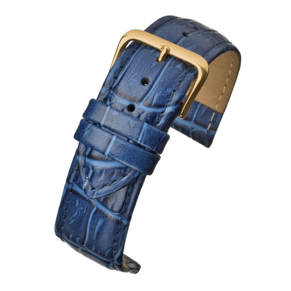 Horlogeband-horlogebandje-12mm-echt leer-lbs-blauw-gevuld-croco-zacht-goudkleurige gesp-leer-12 mm