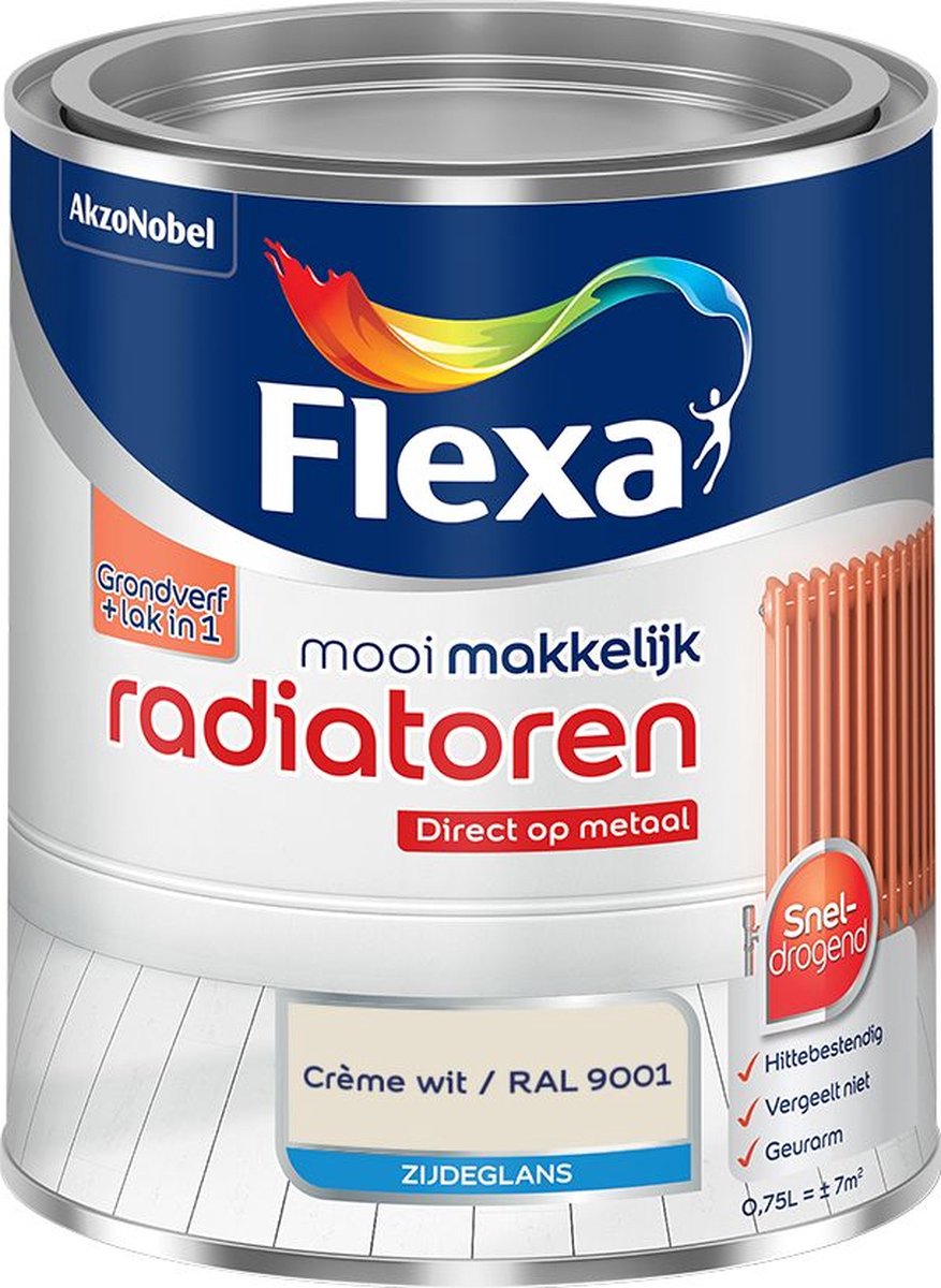 Flexa - Mooi Makkelijk Radiatoren Zijdeglans - Crème wit / RAL 9001 - Mengverf - 0.75 L