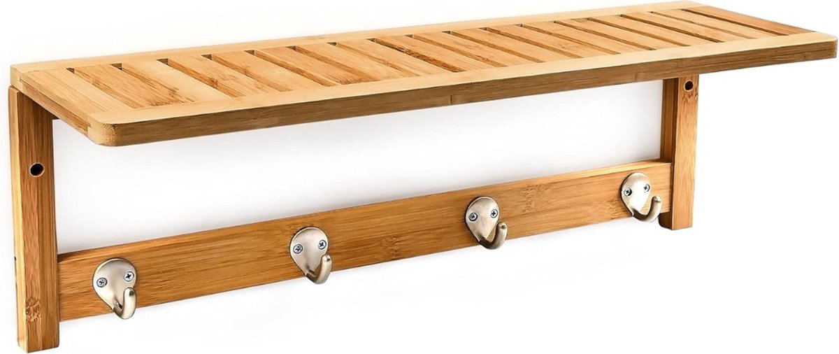 VELTRR® Wandkapstok met Hoedenplank - Kapstok - Wandplank - Natuurlijk
