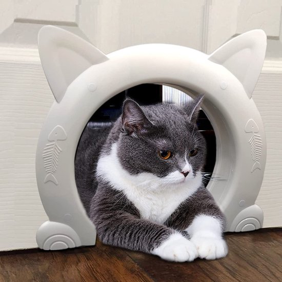 Kattenluik - Kattenluik met Tunnel - Van Binnen naar Buiten & van Buiten naar Binnen - Binnen kattenluik - Size L - voor Grote & Kleine katten - Binnen & Buiten deuren - eenvoudige doe-het - voor houten deuren en ramen