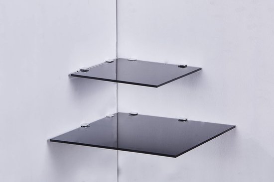 Euro Tische Glazen hoekplank, 35 x 35 cm, wandrek voor badkamer, doucheplank voor badkamer, glazen badkamerrek met 6 mm ESG-veiligheidsglas, verschillende maten (gesatineerd wit