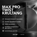MAX PRO TWIST krultang 19mm, met tekst: 'Verwarmt binnen 4 seconden', '100% keramisch'.