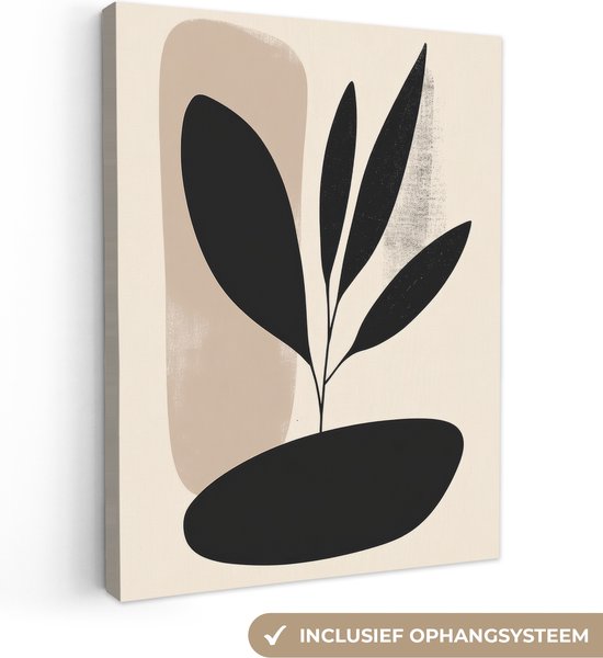 Peinture sur toile 60x80 cm - Décoration murale Plante - Beige - Japandi - Décoration murale murale salon - Décoration chambre - Accessoires de chambre - Peintures sur toile