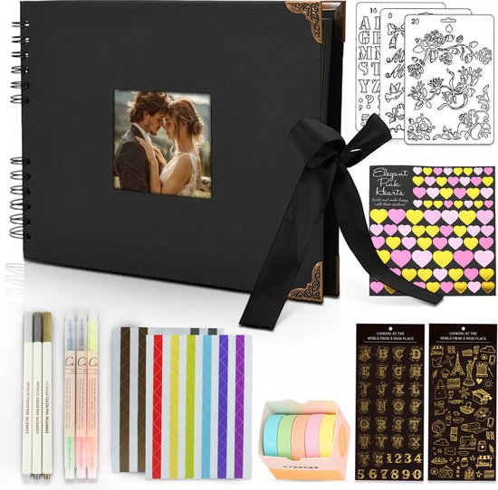 Upliness Scrapbook - Incl. Accessoires - Scrapbook - Fotoboek - 297 DELIG - Fotoalbum - Gastenboek - Zwart met Accessoires