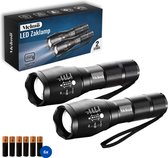 Melmö Zaklamp LED - Zaklamp LED 2 Stuks - 5 Standen - Straal 1000 Meter - 1200 Lumen - Militaire Zaklamp - Noodpakket - Kampeerlamp - Waterproof - Inclusief 6x AAA Batterijen - Zwart