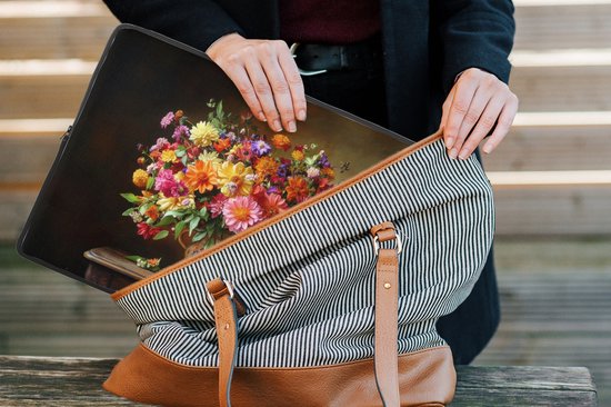 Housse pour ordinateur portable 15,6 pouces - Couleurs - Bouquet - Vase - Bois - Dimensions intérieures 37x26 cm - Dos noir