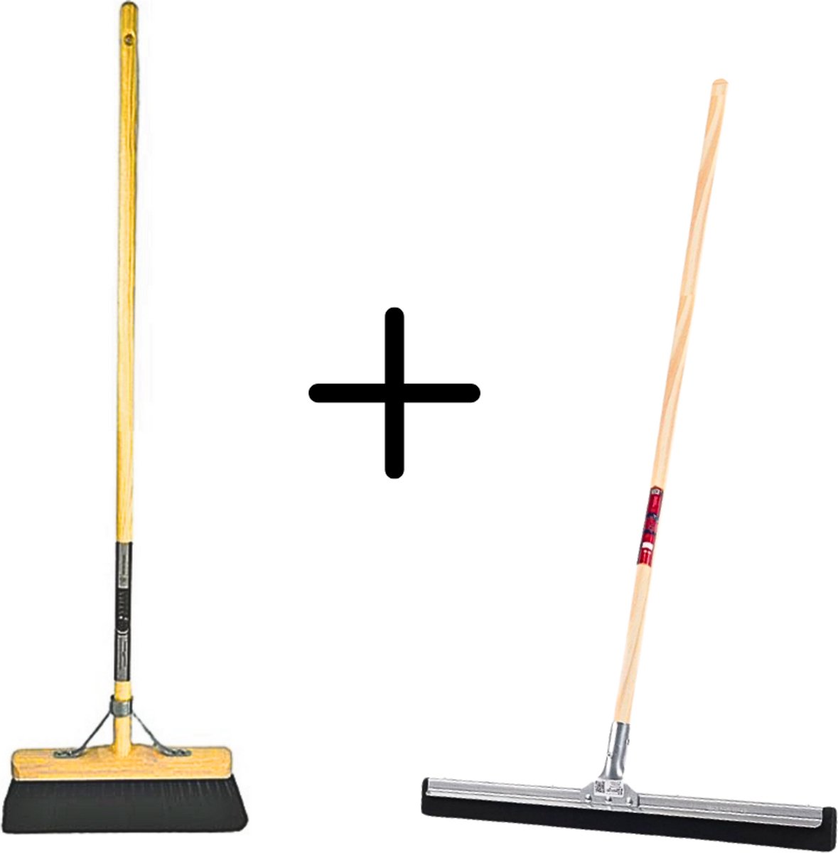 Synx Tools Paardenhaar 29cm + Vloertrekker 35cm met Steel 120cm - Kamerveger – Vloerreiniger – Moppen – Zachte binnenbezem met steel 120cm