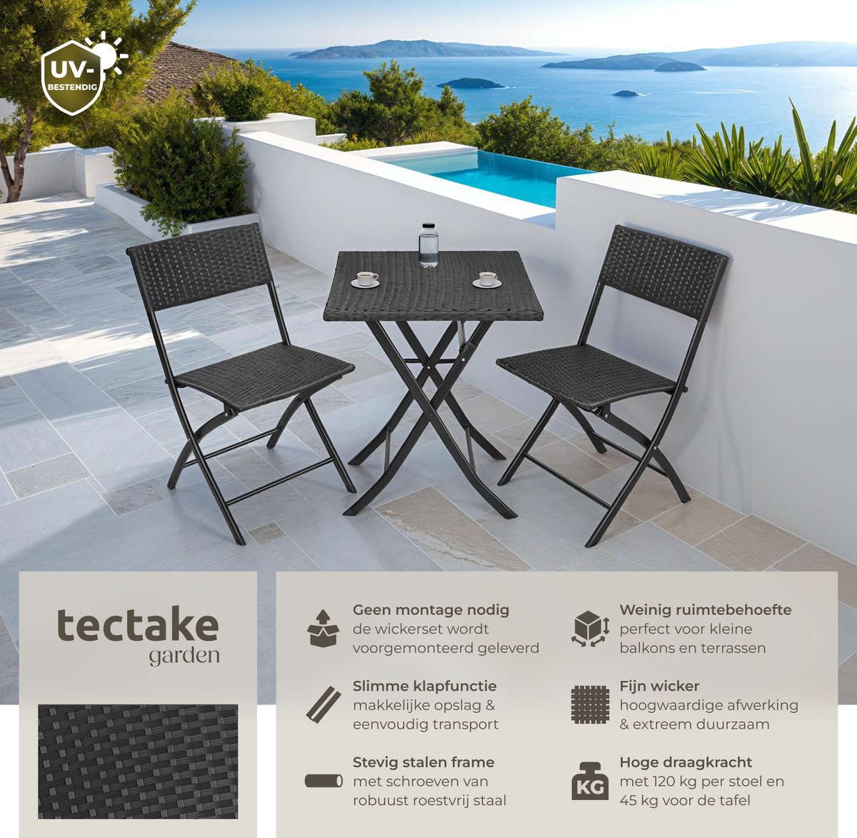tectake tectake Wicker Balkonbistroset - afbeelding 4