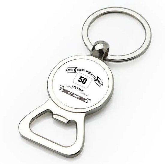 Akyol - oldtimer 50 jaar flesopener - Verjaardag cadeau - papa - collega - grappige tekst - 9 bij 3 cm
