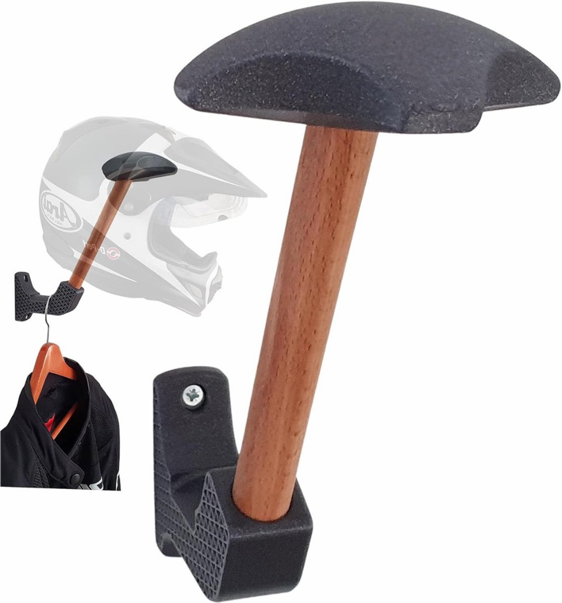 Helmhouder - Helm Houder - Helm Kapstok - Helm Standaard - Motorhelm Steun – Wandsteun Ophangsysteem – Met inkeping voor Een Hanger