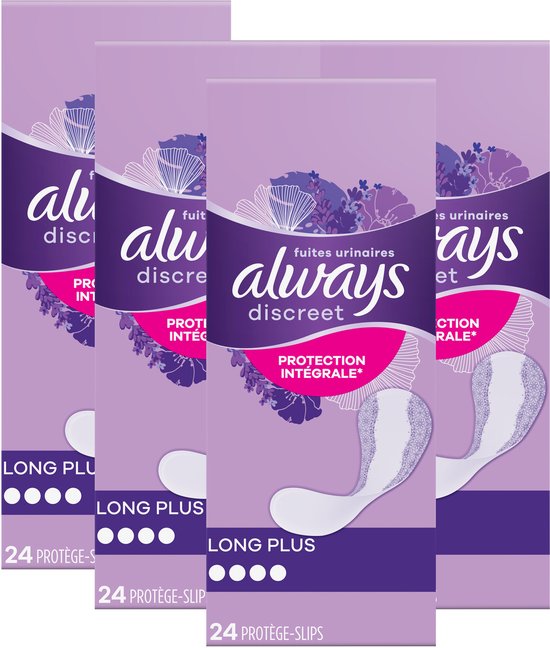 Bandage d'incontinence Always Discreet Long Plus pour la perte urinaire - Pack Protège-slips 4 x 24 pièces - Protège - slips