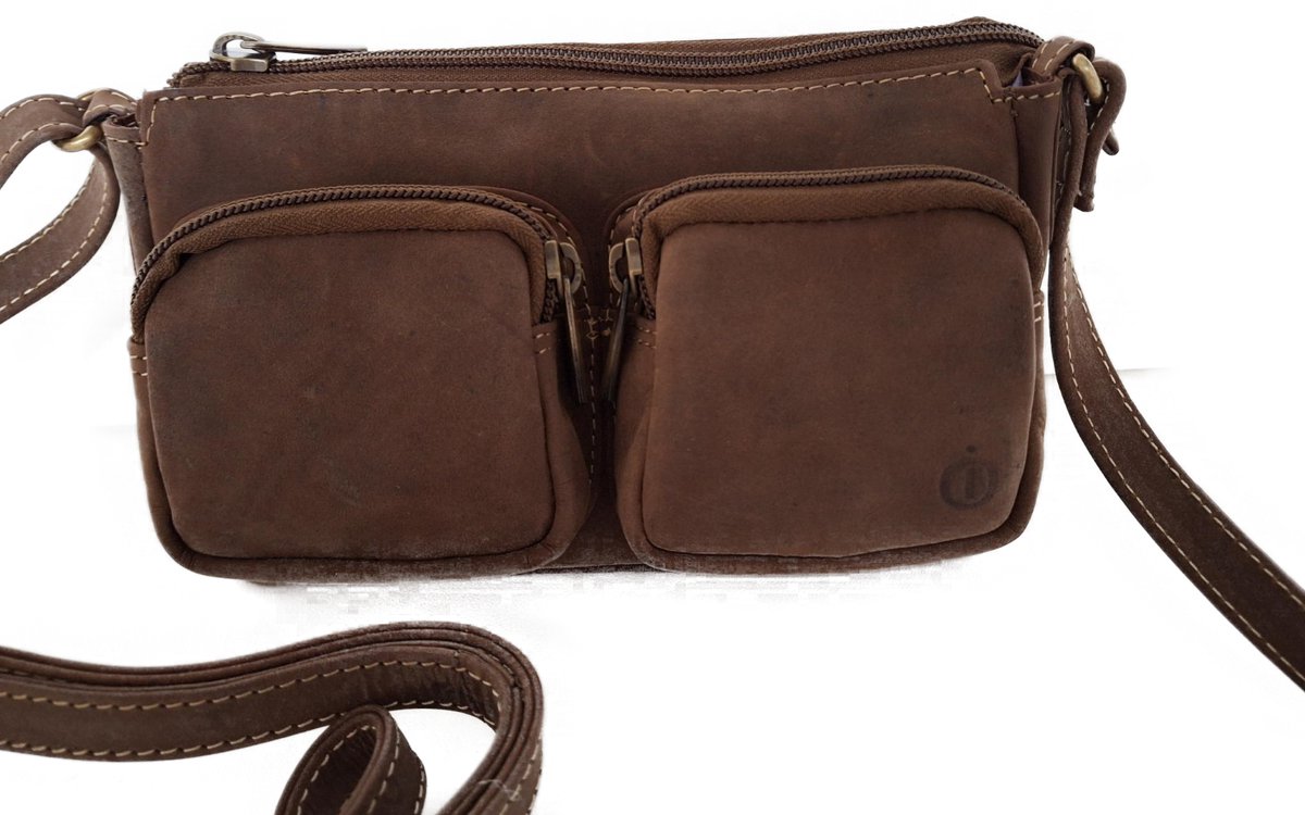 Oi Hunter bruin lederen Festivaltasje / klein damestasje met ruimte voor mobiele telefoon / schoudertasje met veel vakjes / bruin leer / 551H