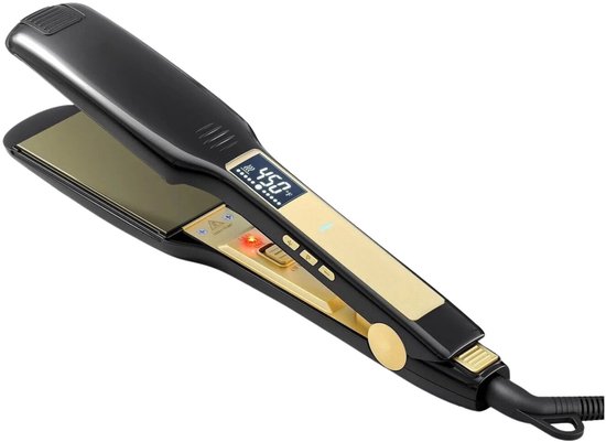 PolderGoods - Professionele Stijltang van titanium - met digitaal LCD-scherm - 80℃ t/m 230℃ - zwart & goud