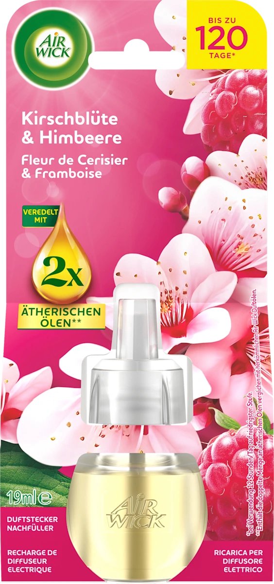 Airwick Luchtverfrisser - Navulling - Kersenbloesem & Framboos - Lentegeur - 19 ml - 1 Stuk - Etherische olie - Zomergeur - Limited Edition - 120 dagen frisheid