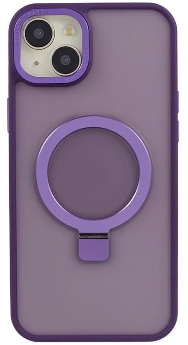 Cityhoesje - iPhone 15 - Magnetic - Ring Holder Kickstand - Protective – Backcase - Paars