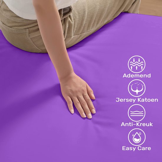 Hoeslaken 120x200 Katoen - Jersey - Autres Coloris - Infroissable - Longue Durée de Vie - Violet