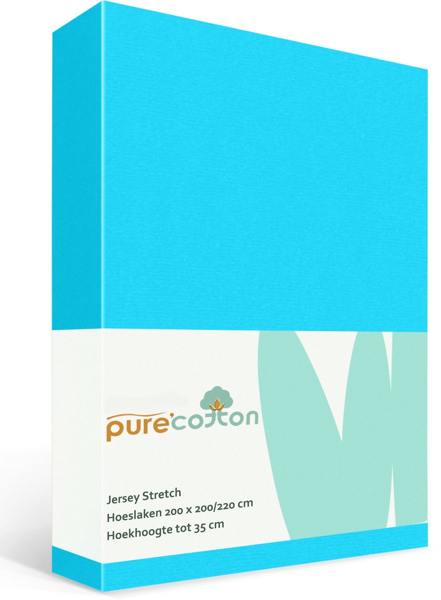 Hoeslaken 200x200 - Katoen jersey - Hoekhoogte 35cm - Elastiek rondom - Turquoise