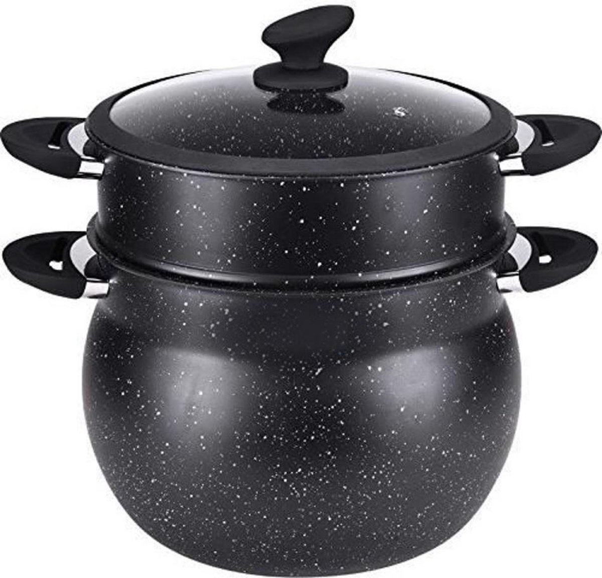 Hakal Couscoussier / Stoompan / Couscouspan - 12L - Geschikt voor Alle Warmtebronnen - Non-Stick & Marmer Coating - Inclusief Glazen Deksel - 12 Liter