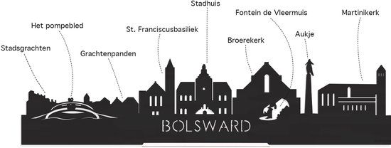 Skyline Bolsward debout Bois Zwart - 60 cm - Décoration d'intérieur design - Décoration à poser et à suspendre - Plus de villes disponibles - Cadeau pour lui - Cadeau pour elle - Anniversaire - Pendaison de crémaillère - Intérieur - WoodWideCities
