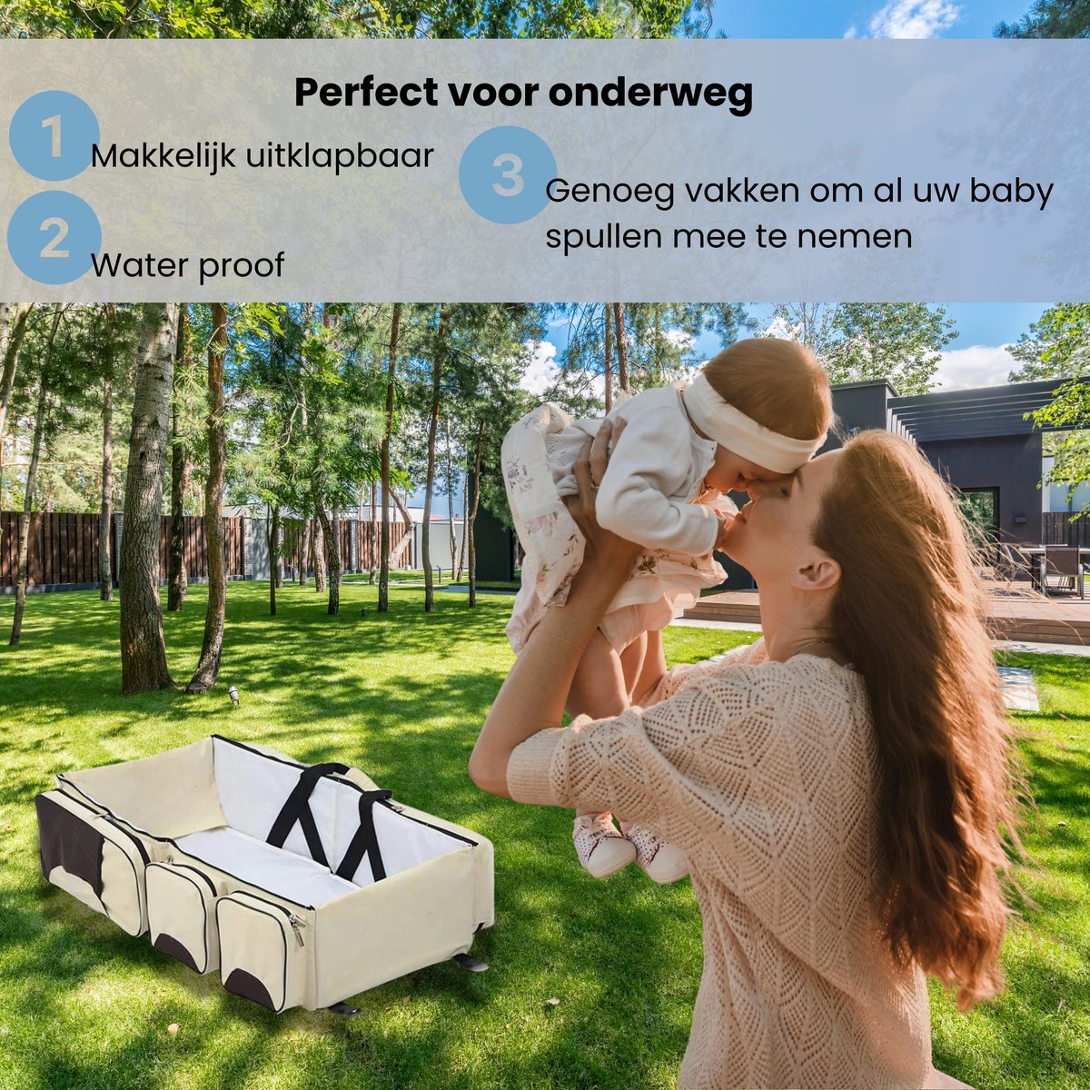 Verzorgingstas Baby - Aankleedkussen met Uitklapbaar Bed - 3 in 1 Luiertas Rugzak - Babybed - Verschoonmand - Mombag - Verschoonkussen - Luiertassen - Babyspullen - Beige - Rugzak - Rugtas - Rugzak Dames - Rugzak Meisje - Rugzakken - Verzorgingstas – foto 7