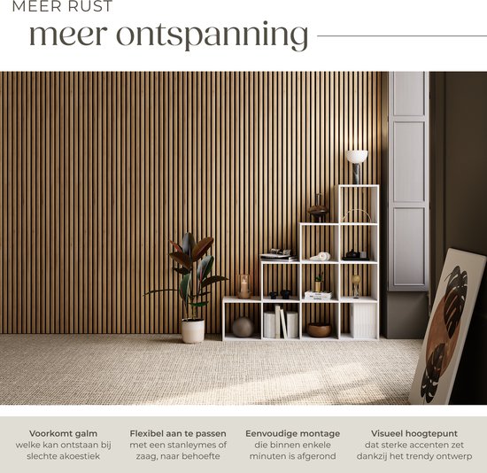 tectake® Akoestische Panelen - Set van 4 - Akoestisch Wandpaneel - 60 x 120 cm - 2,88 m² - Wandpanelen met Aanpasbare Grootte - Lattenwand van MDF en Houtfineer - Geluidsisolatie - Stijlvolle Wanddecoratie - Eenvoudige Montage - Eiken
