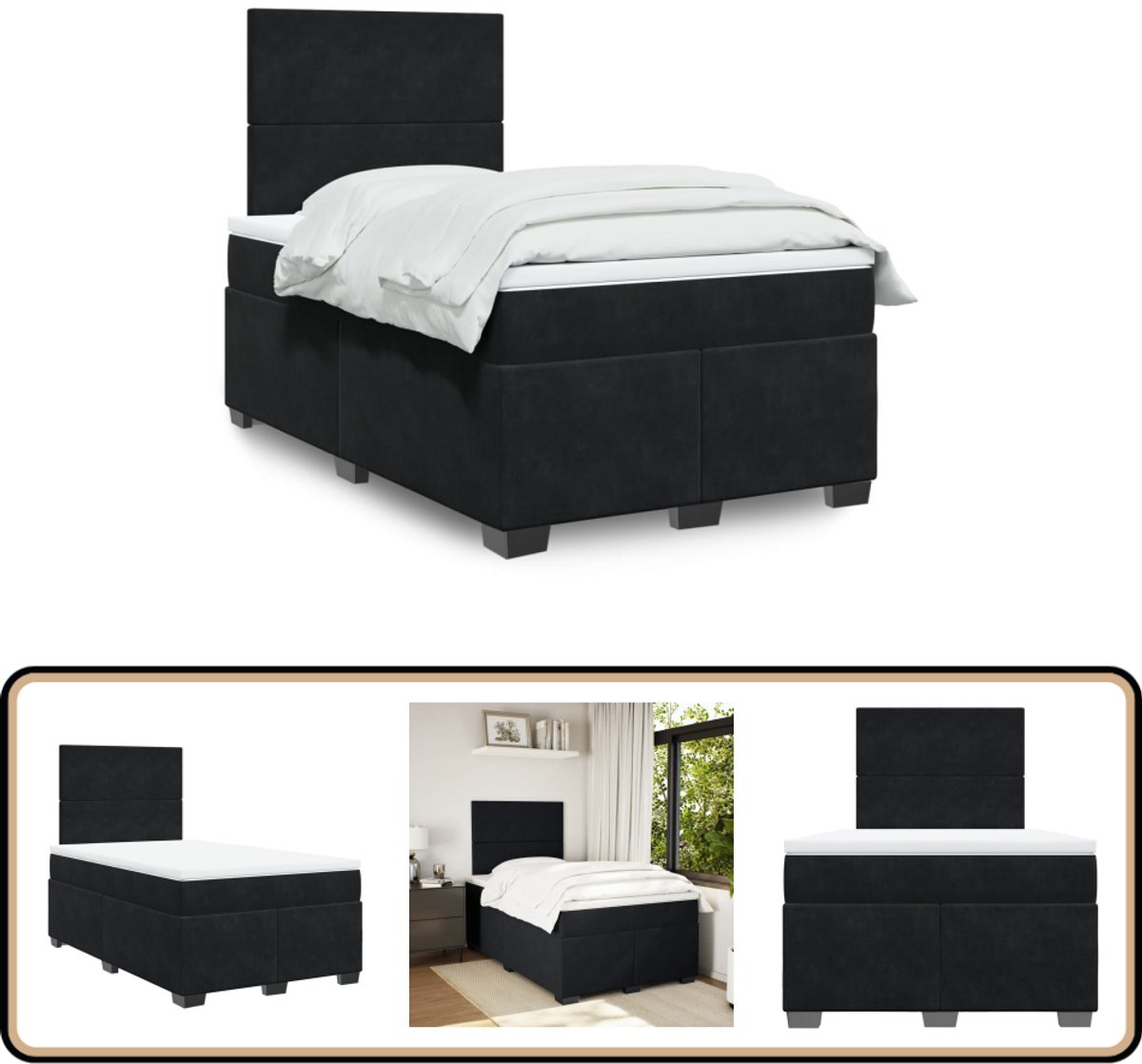 vidaXL Boxspring met matras fluweel zwart 120x190 cm
