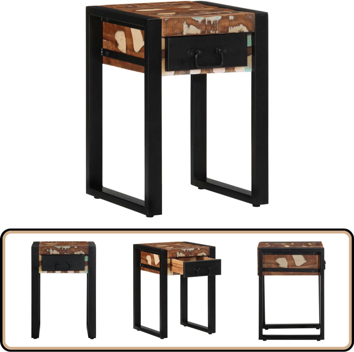 vidaXL Bijzettafel - 35x35x50 - cm - massief - gerecycled - hout - meerkleurig