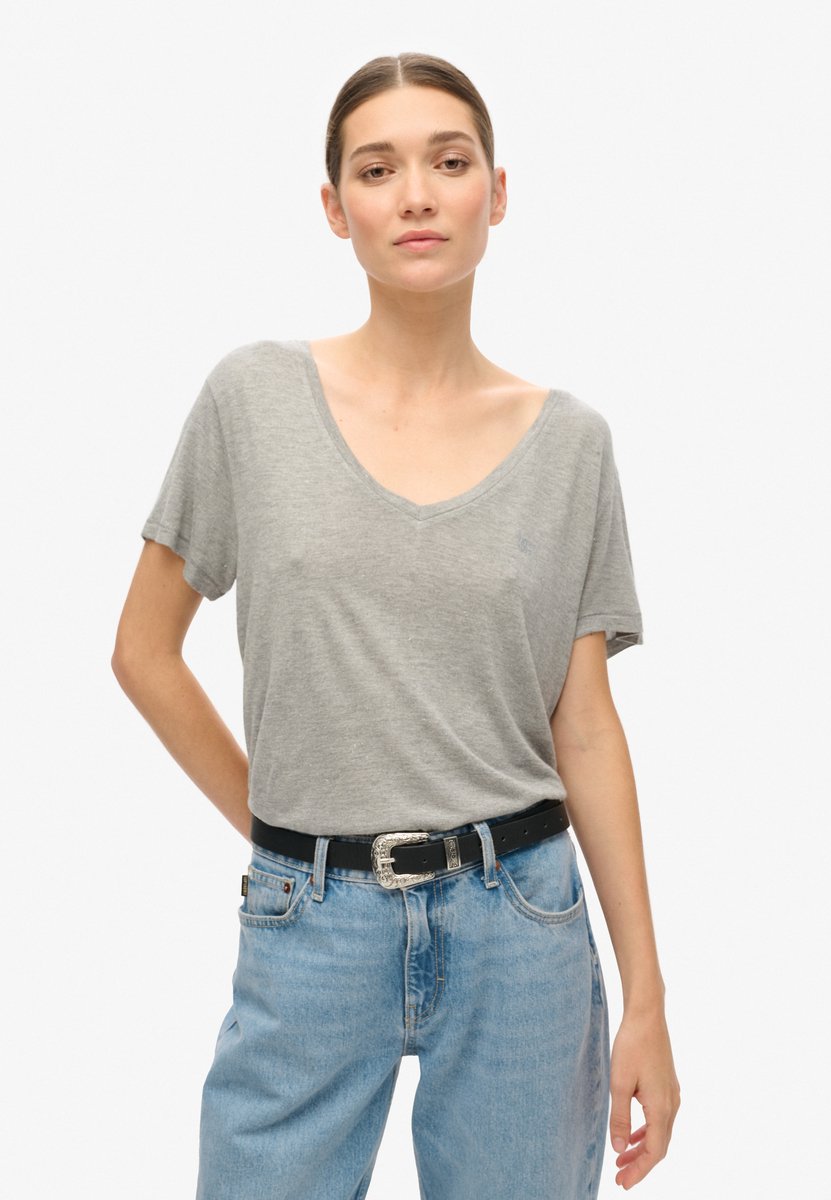 Superdry Studios Slub T-shirt met V-hals en borduursel Dames T-shirts Zilver