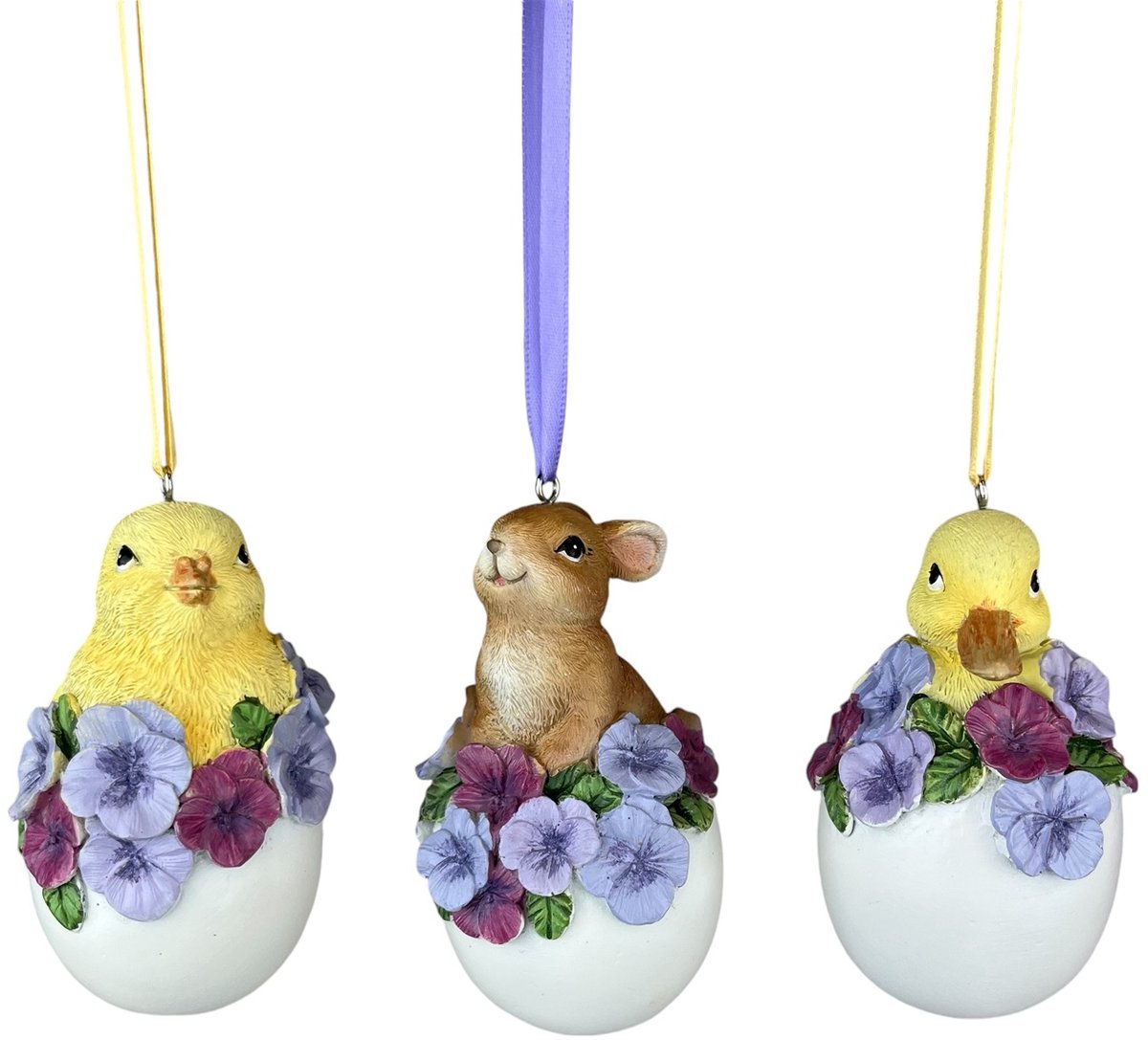Goodwill Pasen Eend-Konijn-Piep in Ei Geel-Paars 10 cm Assoritment Per 3 Stuks